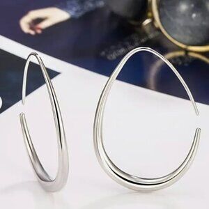 Silver plated oval teardrop hoops - NEW